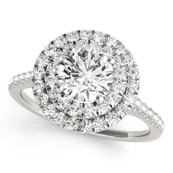 Single Row Double Halo Engagement Ring in 10k White Gold