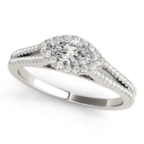Multirow Marquise Halo Engagement Rings in 10k White Gold