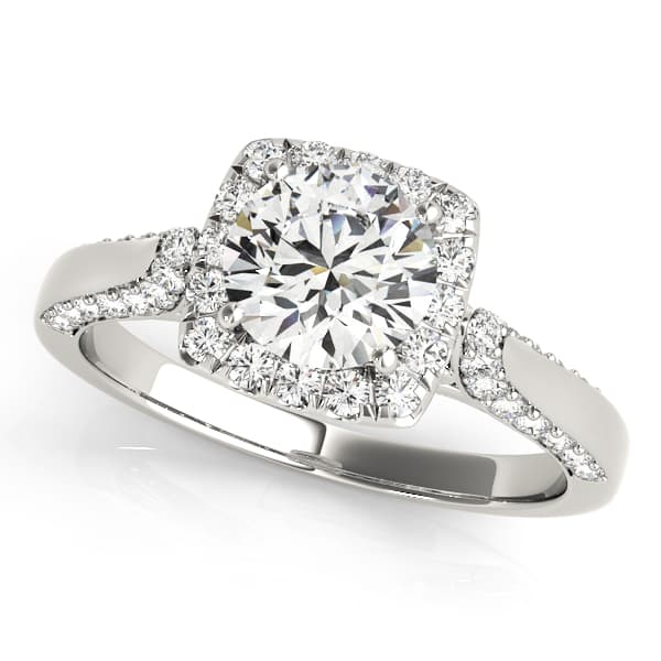 Solitaire Halo Engagement Rings in 10k White Gold