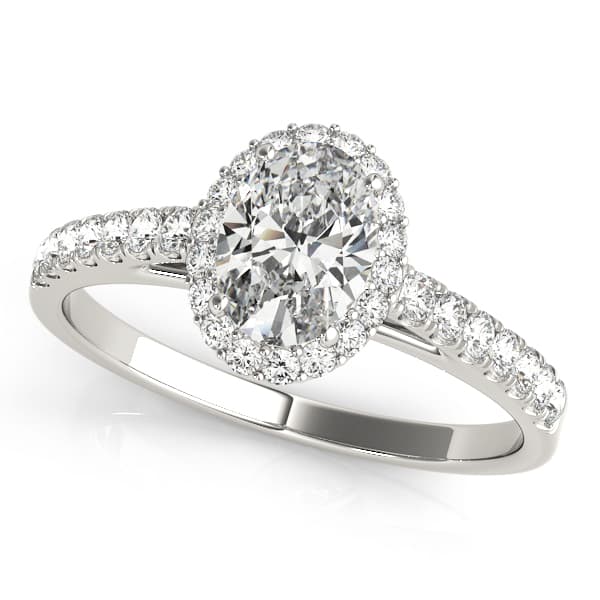 Oval Halo Single Row Engagement Ring in 10k White Gold