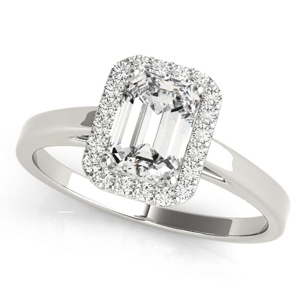 Halo Emerald Cut Engagement Ring in 10k White Gold