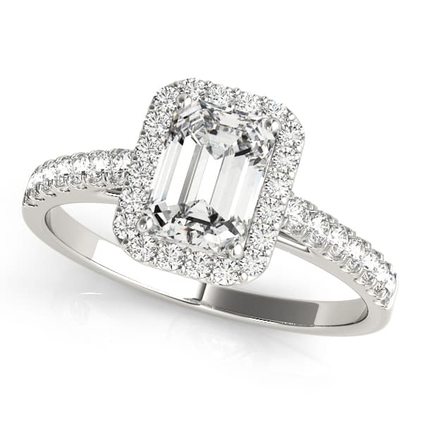 Emerald Cut Halo Engagement Ring in 10k White Gold