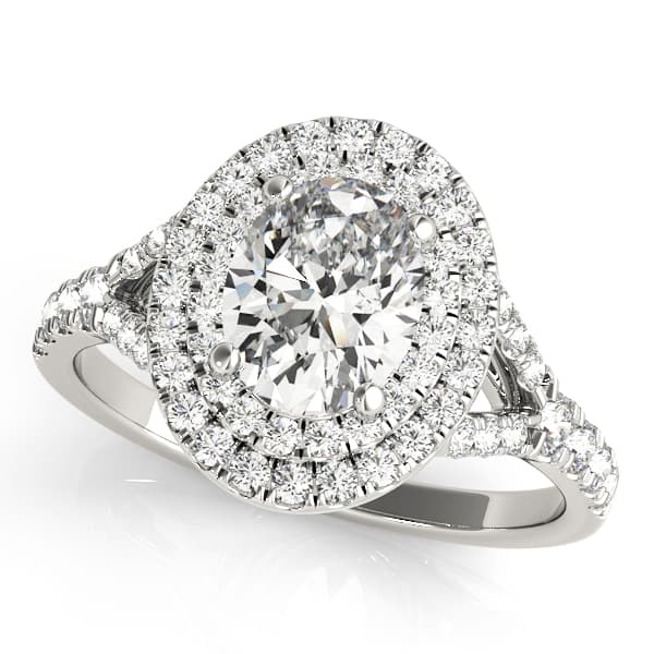 Oval Double Halo Split Shank Engagement Ring in 10k White Gold