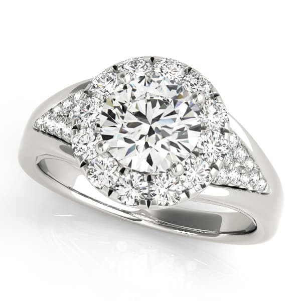 Vintage Round Halo Engagement Ring in 10k White Gold