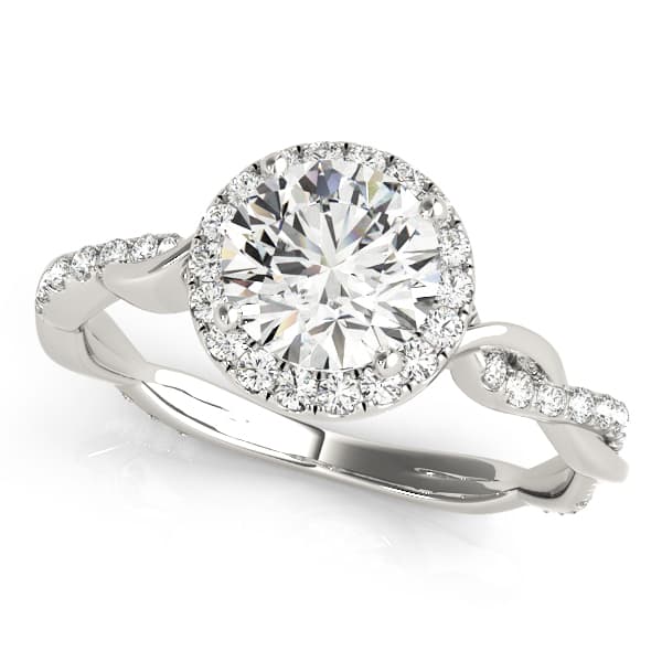 Round Twisting Halo Engagement Ring in 10k White Gold