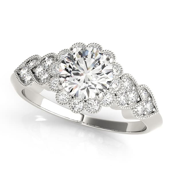 Vintage Milgrain Engagement Ring in 10k White Gold