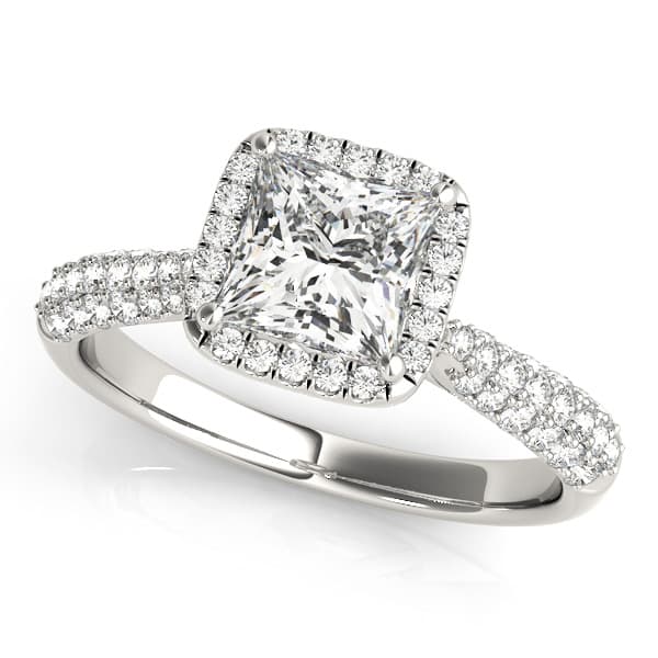 Multirow Pavé Halo Engagement Ring in 10k White Gold