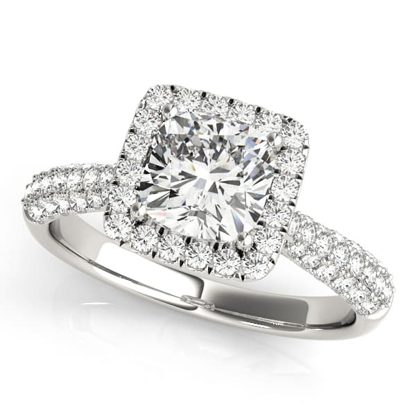 Multirow Pavé Cushion Halo Engagement Ring in 10k White Gold