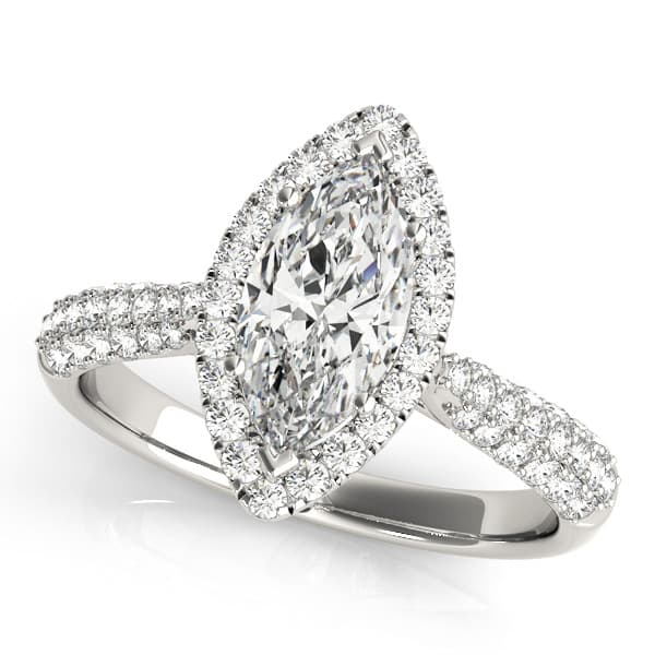 Multirow Pavé Halo Engagement Rings in 10k White Gold