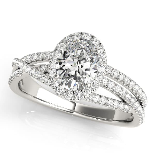 Multirow Oval Halo Engagement Ring in 10k White Gold