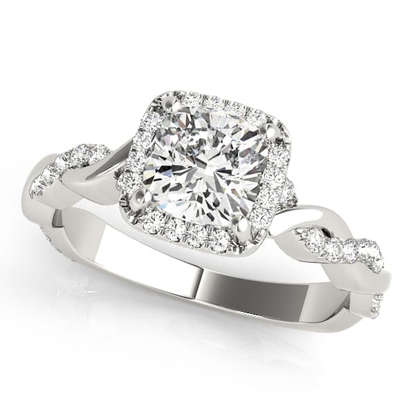 Twisted Shank Halo Cushion Shape Engagement Rings in 10k White Gold