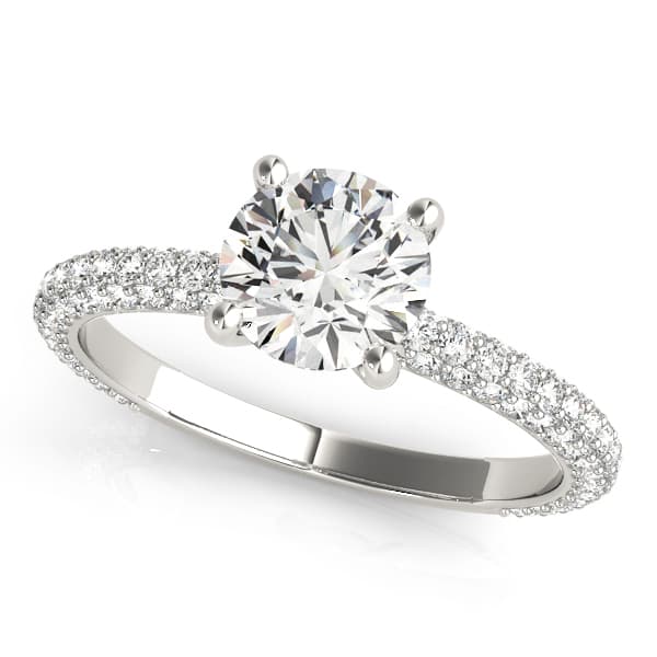 Pavé Set Round Engagement Ring in 10k White Gold