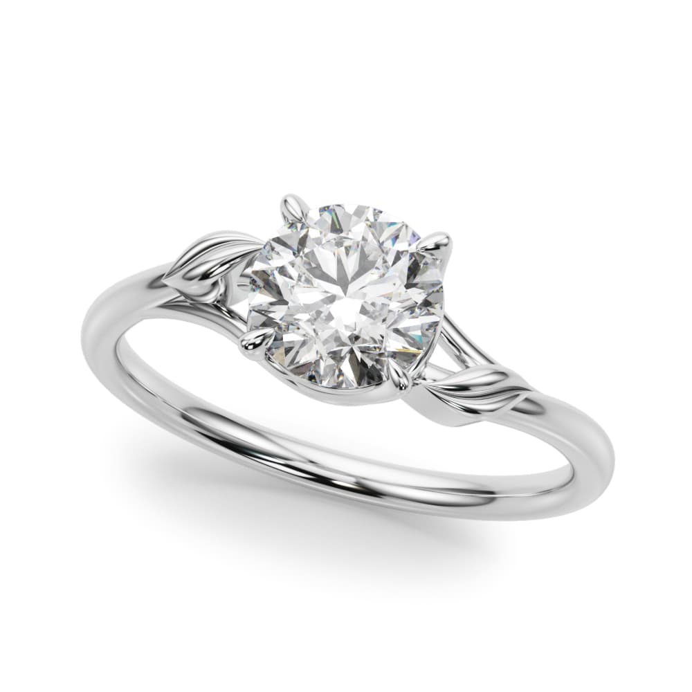 Floral Solitaire Round Engagement Ring in 10k White Gold