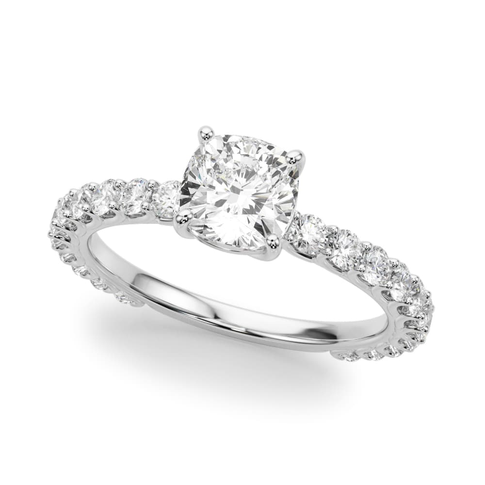 Cu Single Row Shared Prong Eng Ring in 10k White Gold