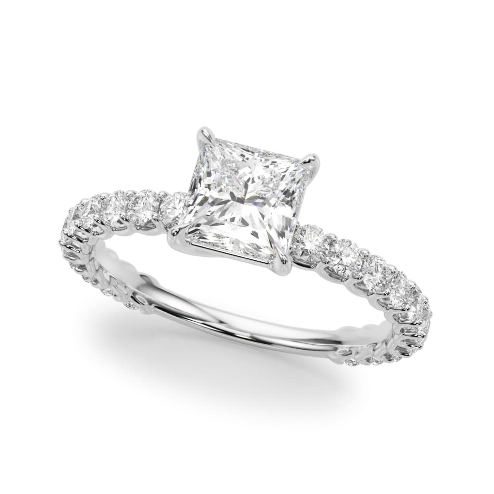 Pc Single Row Shared Prong Eng Ring in 10k White Gold
