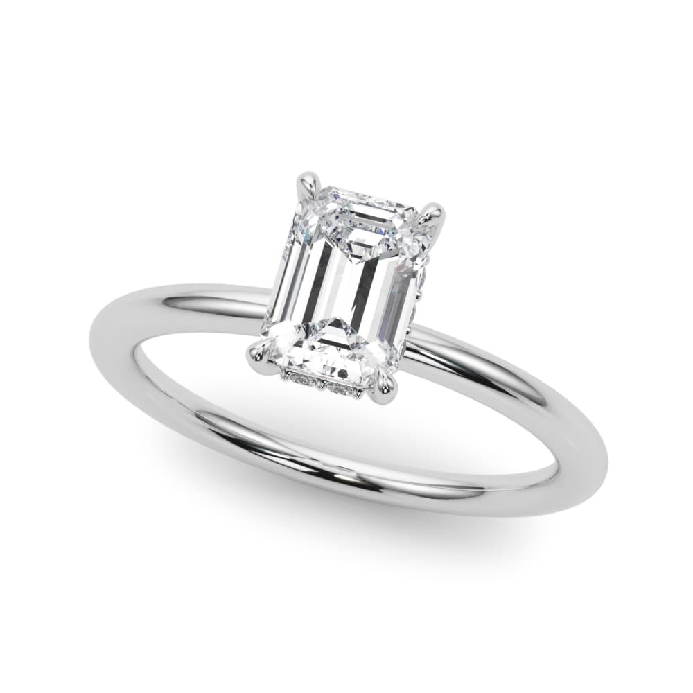 Hidden Halo Emerald Cut Engagement Ring in 10k White Gold