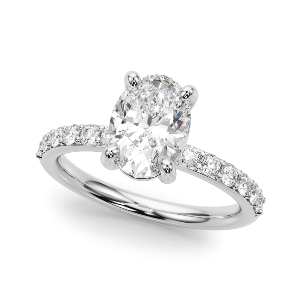Single Row Oval Engagement Ring in 10k White Gold