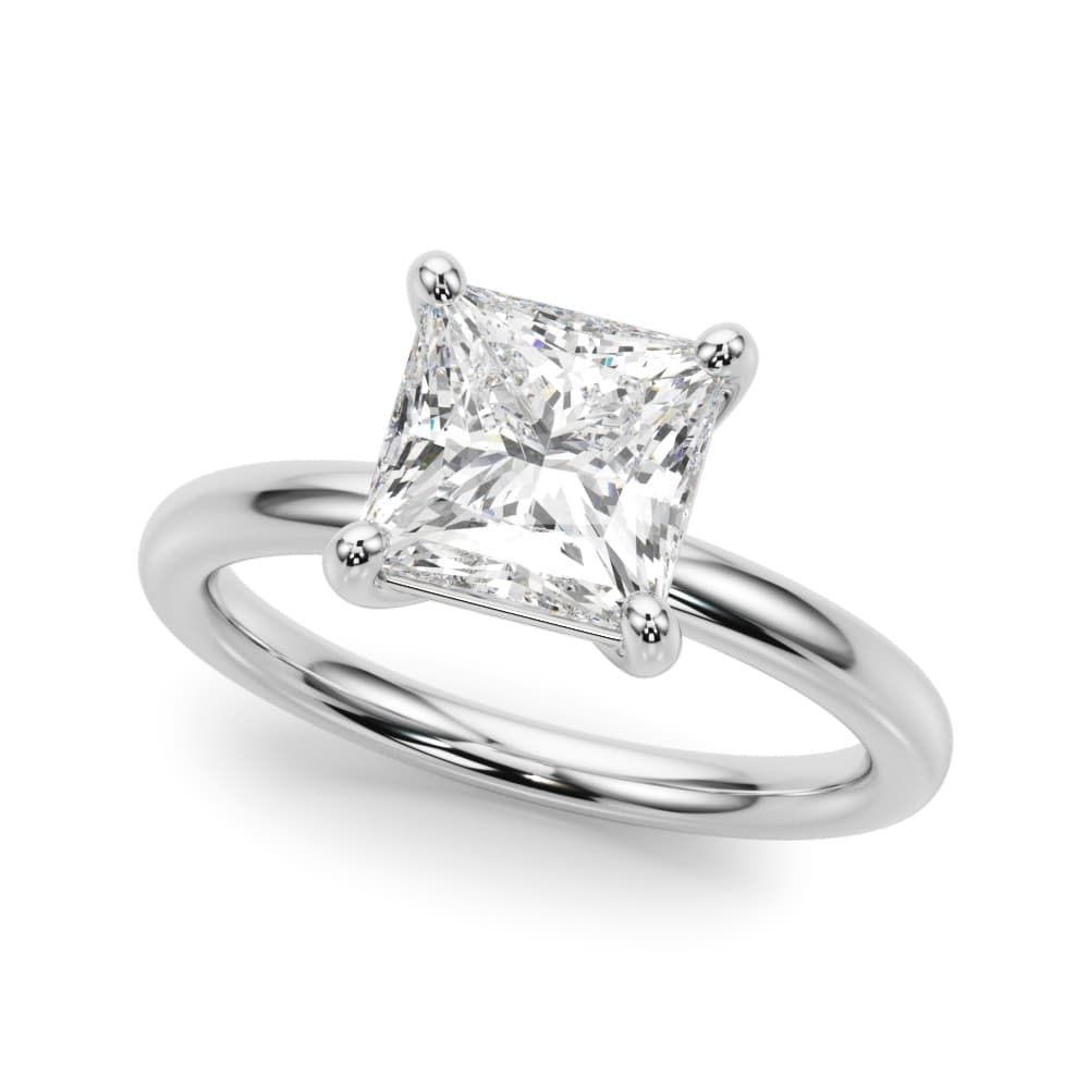 Solitaire Princess Cut Engagement Ring in 10k White Gold