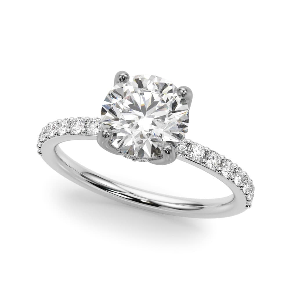 Single Row Hidden Halo Round Engagement Ring in 10k White Gold