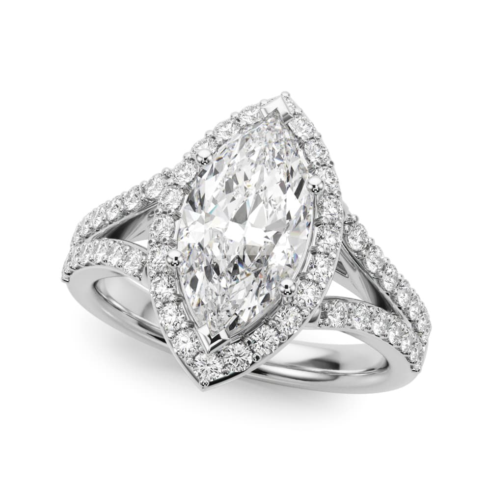 Split Shank Marquise Halo Engagement Ring in 10k White Gold