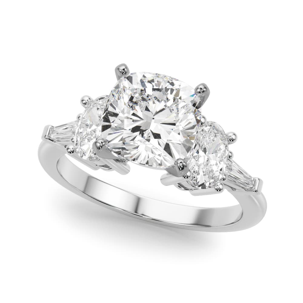 Tapered Baguette &amp; Oval Accented Engagement Ring — style 51301 in 10k White Gold