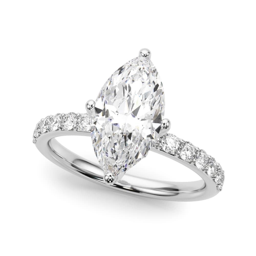 Floral Marquise Engagement Ring in 10k White Gold