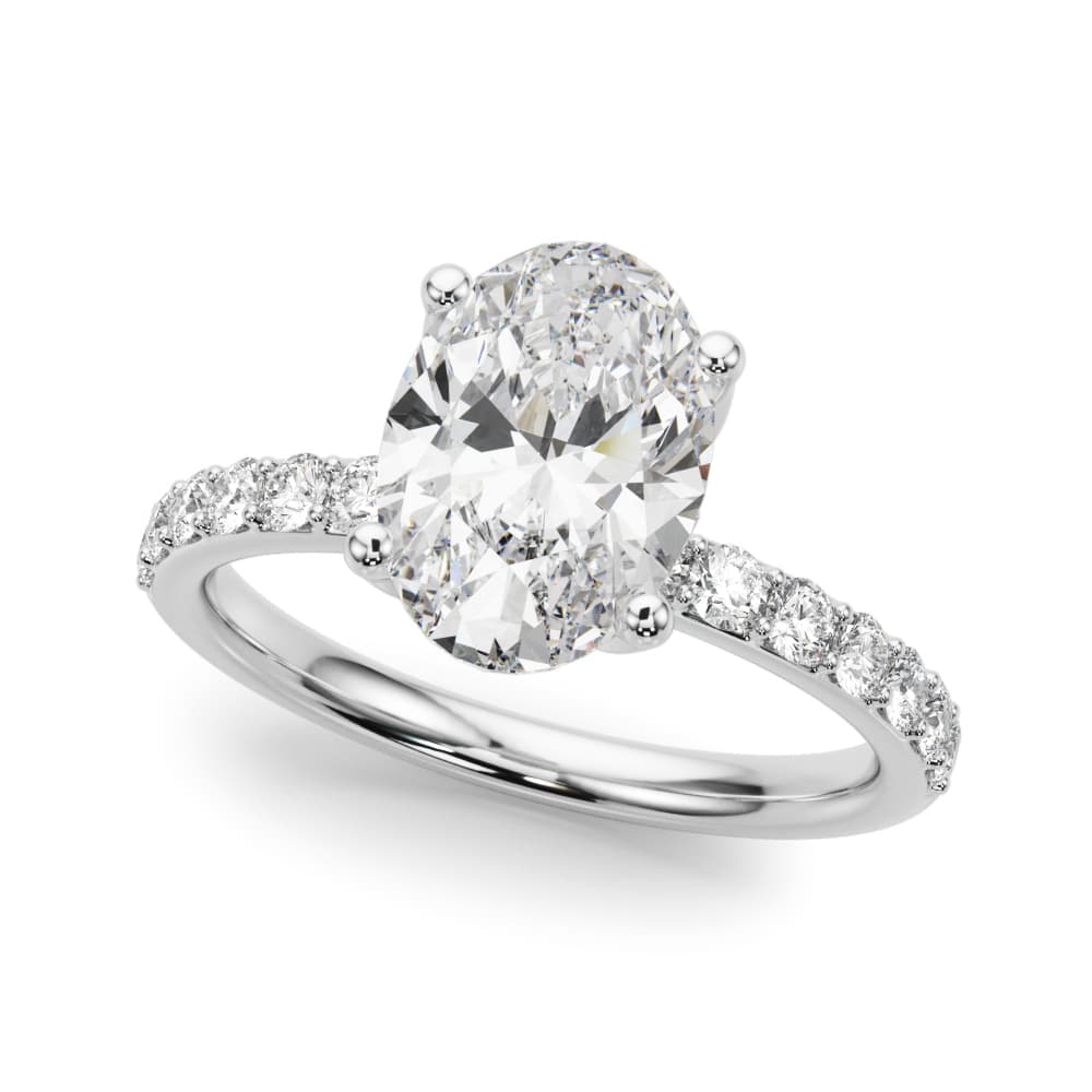 Floral Oval Engagement Ring in 10k White Gold