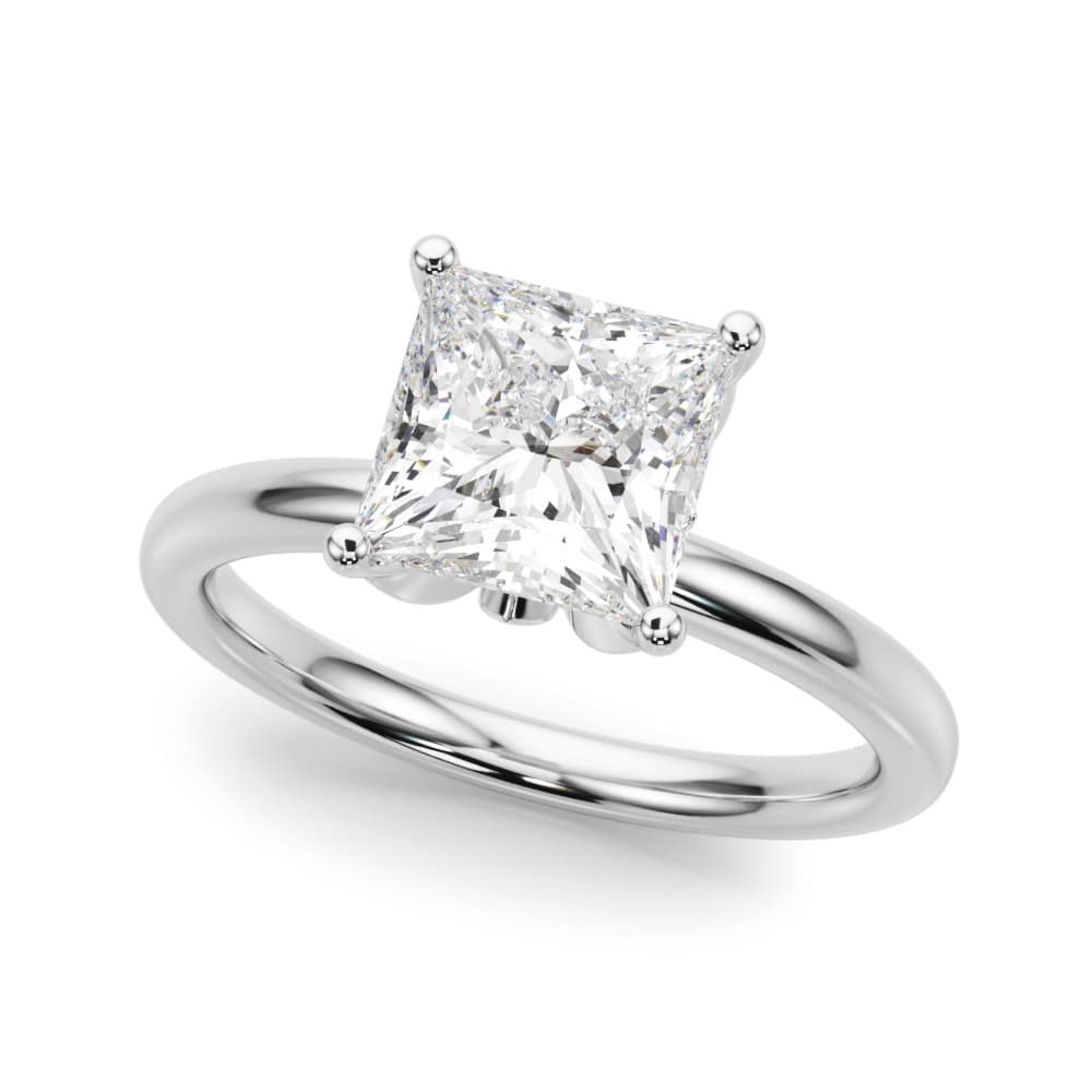 Floral Princess Cut Engagement Ring in 10k White Gold