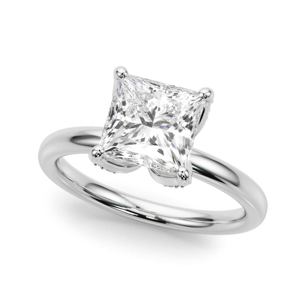 Floral Princess Cut Engagement Ring in 10k White Gold