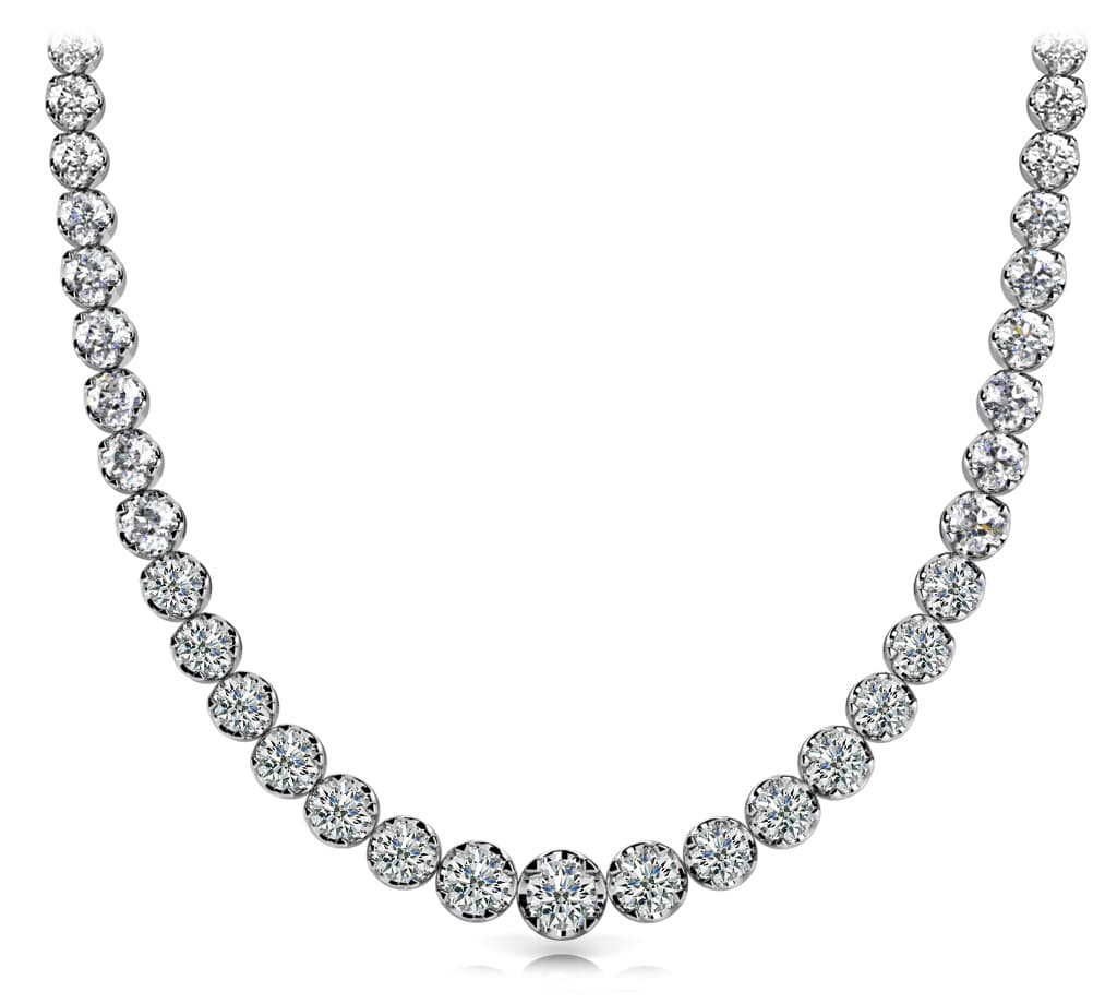 Low base Graduated Necklace — 10 CT (9.96 ct. tw.) — White Gold