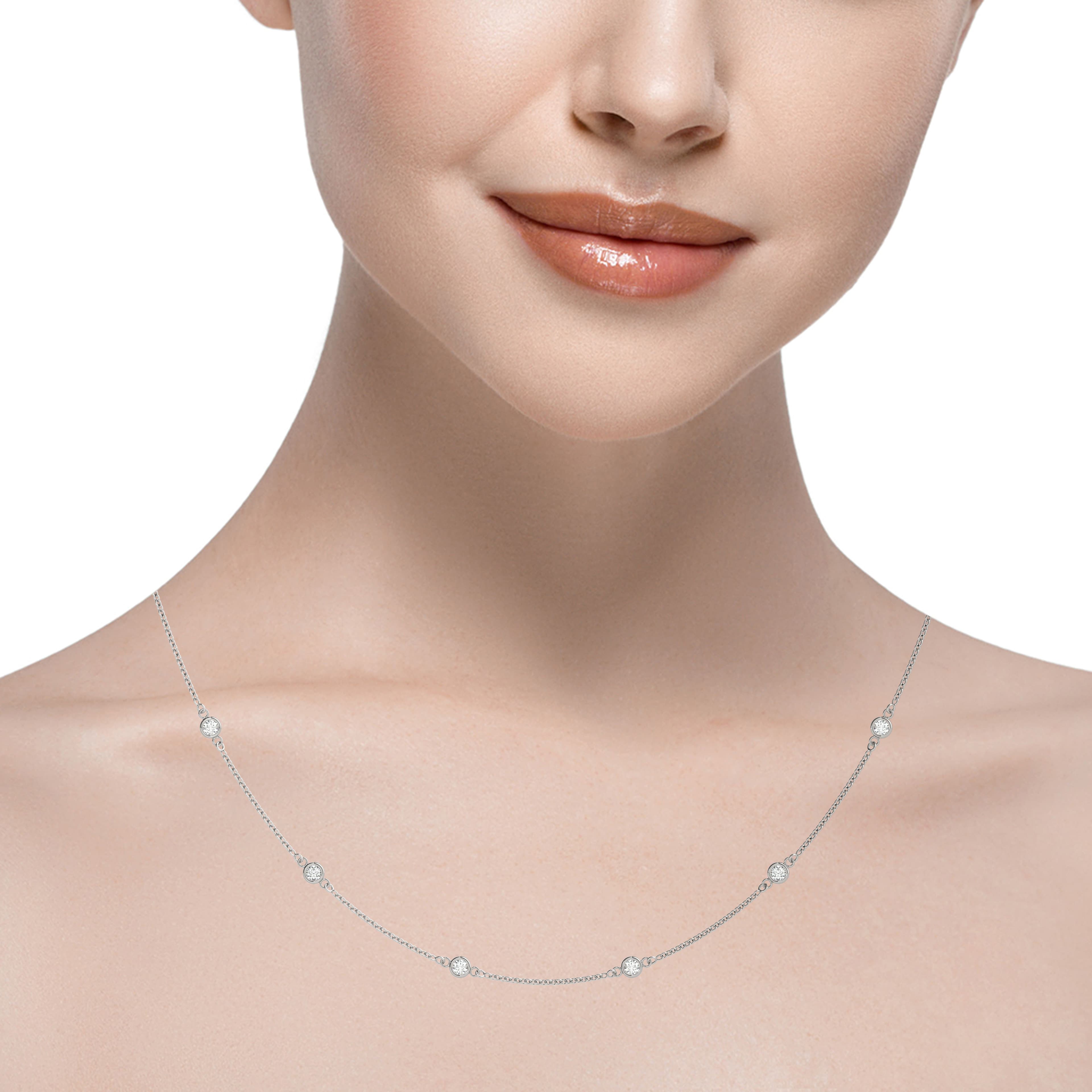 Bezel Set Stationary Necklace — 3/4 CT (3/4 ct. tw.) — White Gold