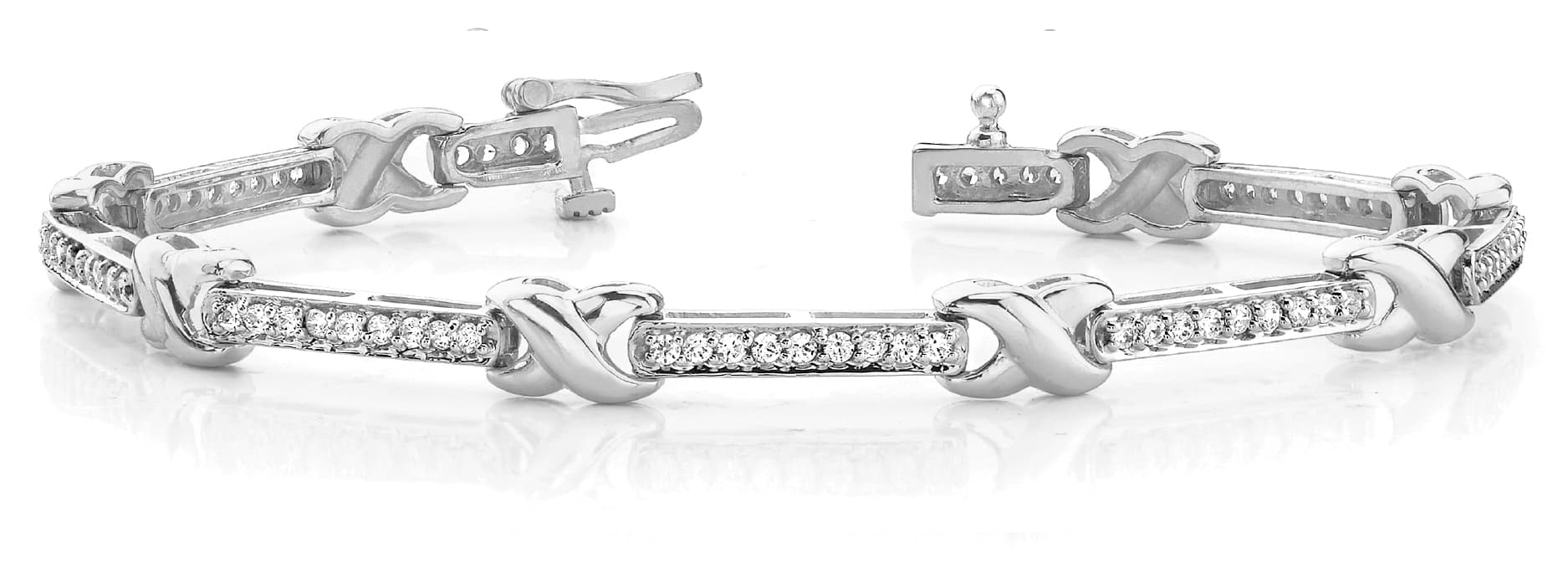 Diamond Bar And X Link Bracelet (1 1/2 ct. tw.) — White Gold