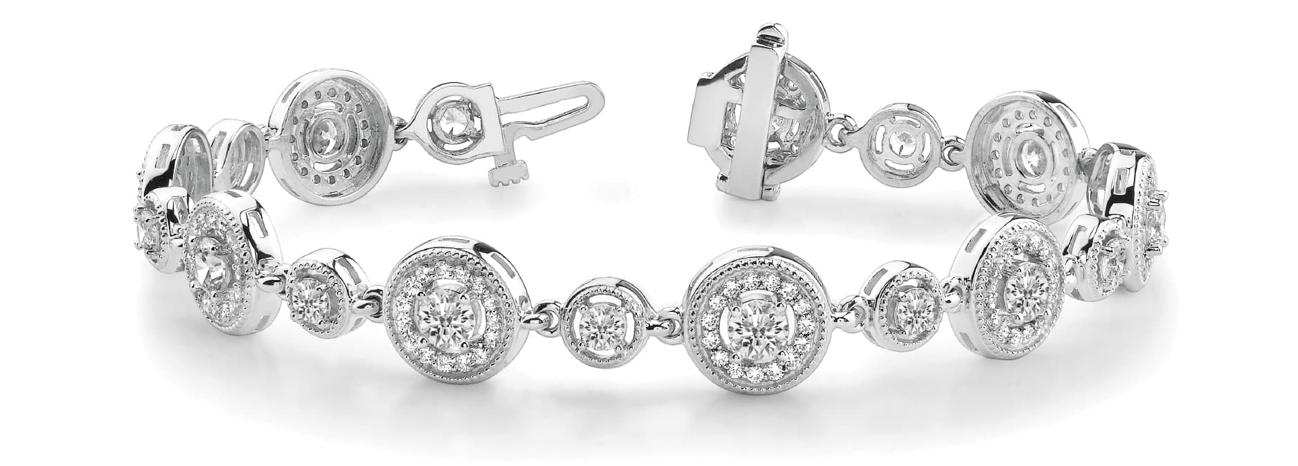 Round Milgrain Halo Link Bracelet (4 1/2 ct. tw.) — White Gold