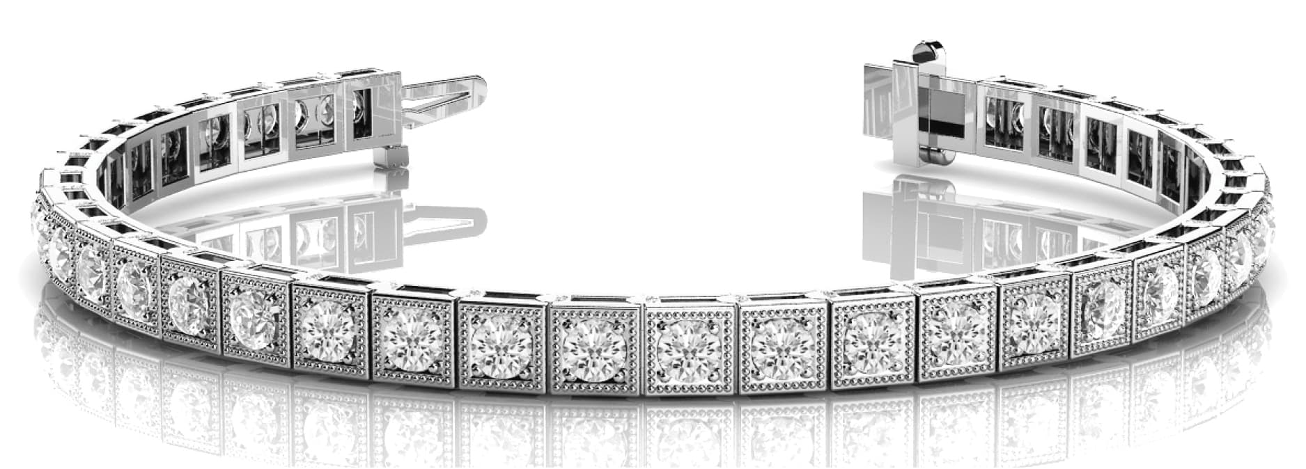 Sq Milgrain Bez/pr Bracelet (1 ct. tw.) — White Gold