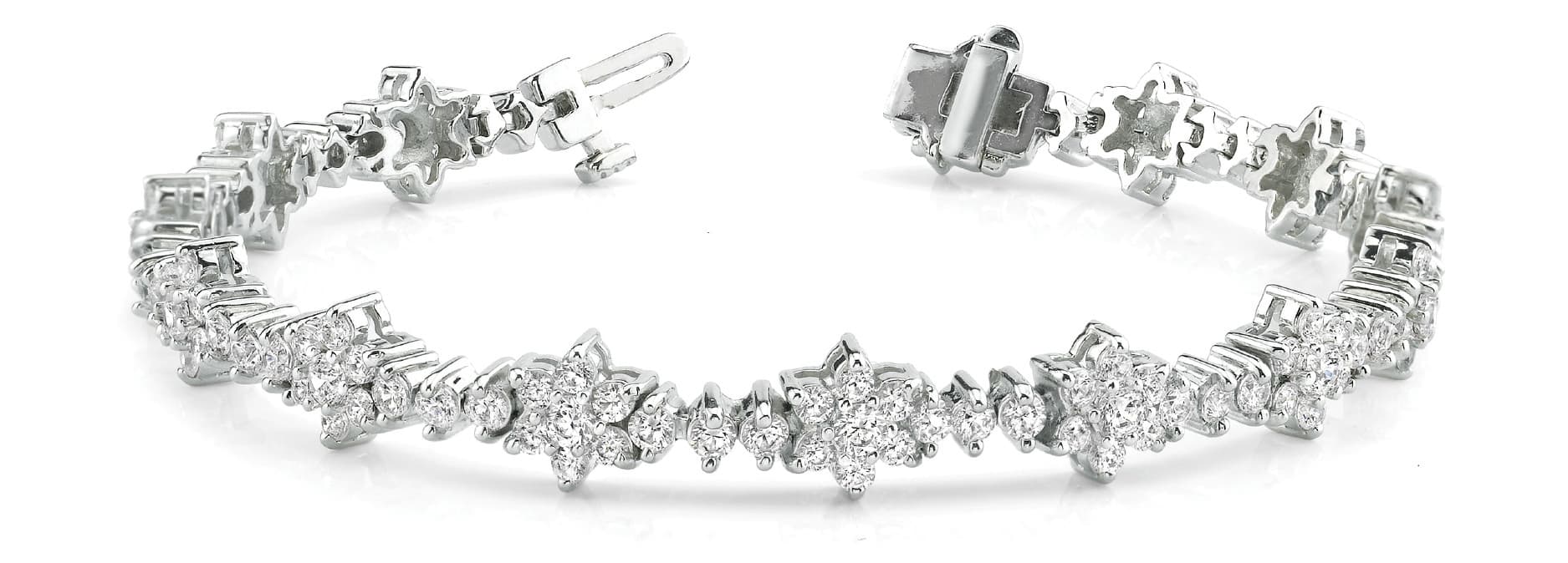 Star Cluster And 3 Stone Bracelet — 5 CT (5.1 ct. tw.) — White Gold