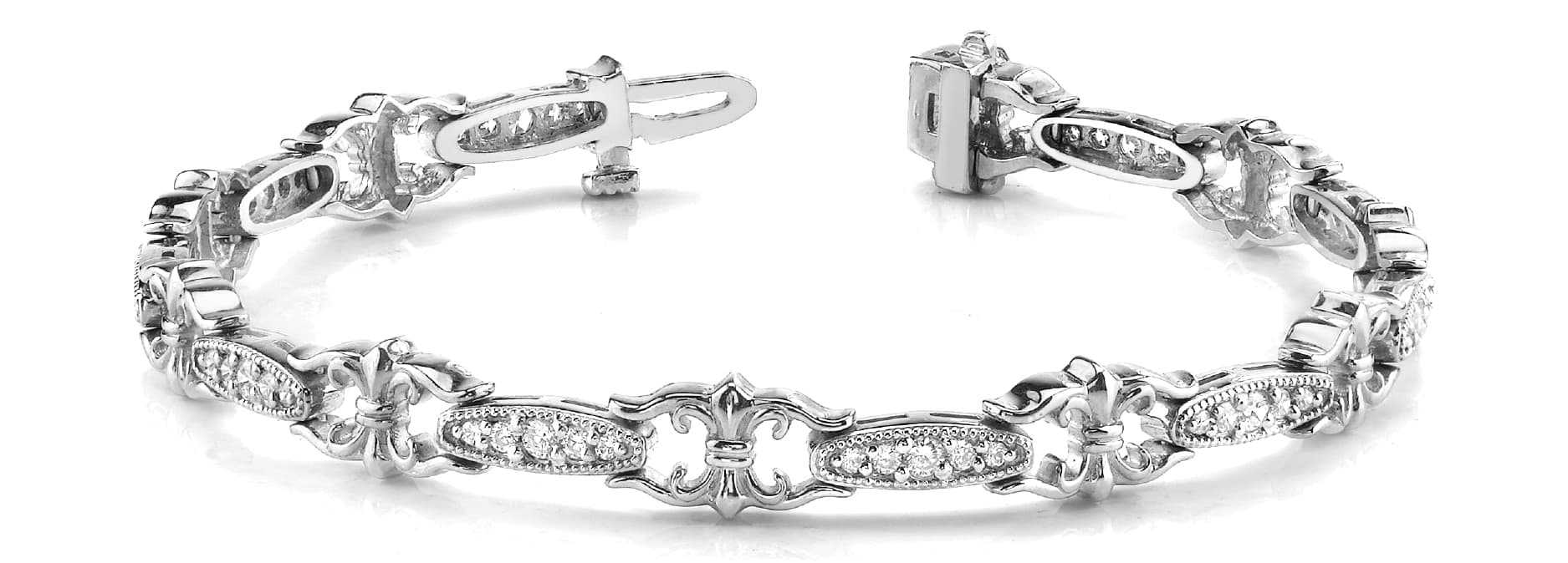 Milgrain Fleur-de-lis Link Bracele (1 ct. tw.) — White Gold
