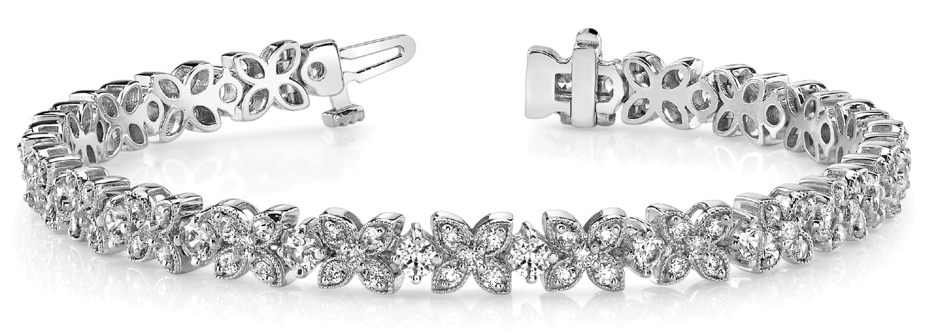 Milgrain Flower Link Bracelet (4 ct. tw.) — White Gold
