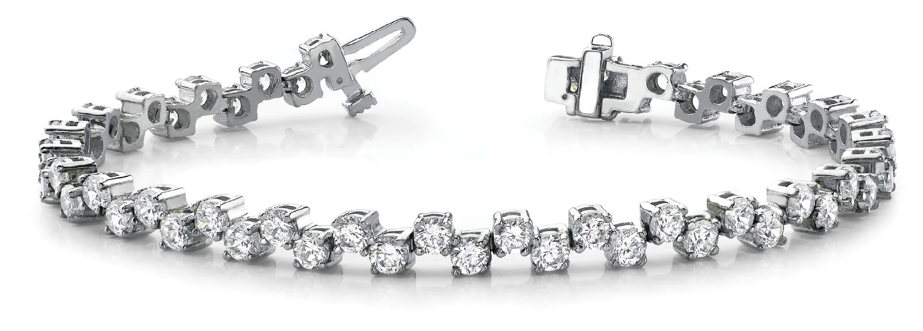 4 Prong Zig Zag In Line Bracelet — 2 CT (2 ct. tw.) — White Gold
