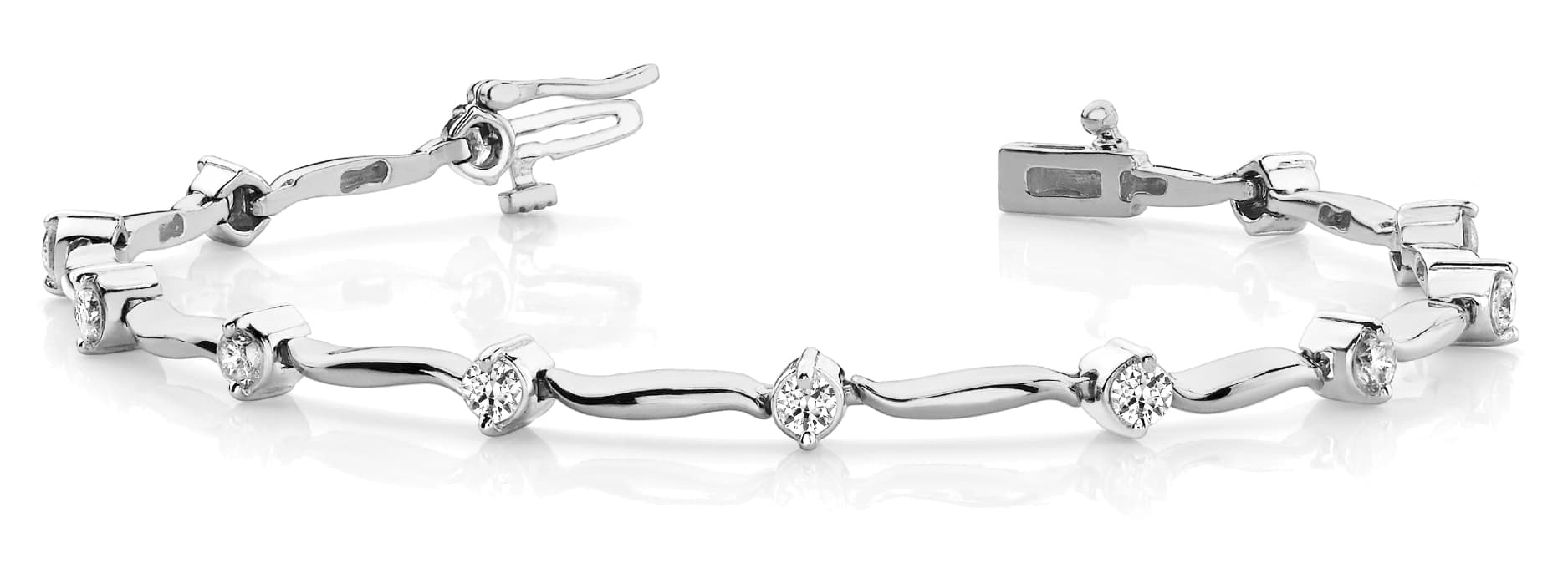 2 Prong And Wave Link Bracelet (1 1/2 ct. tw.) — White Gold