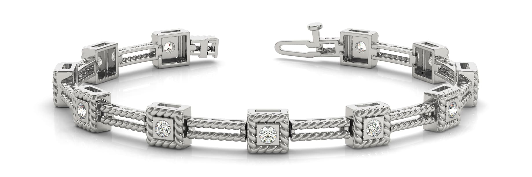Sq/double Bar Rope Link Bracelet (0.77 ct. tw.) — White Gold
