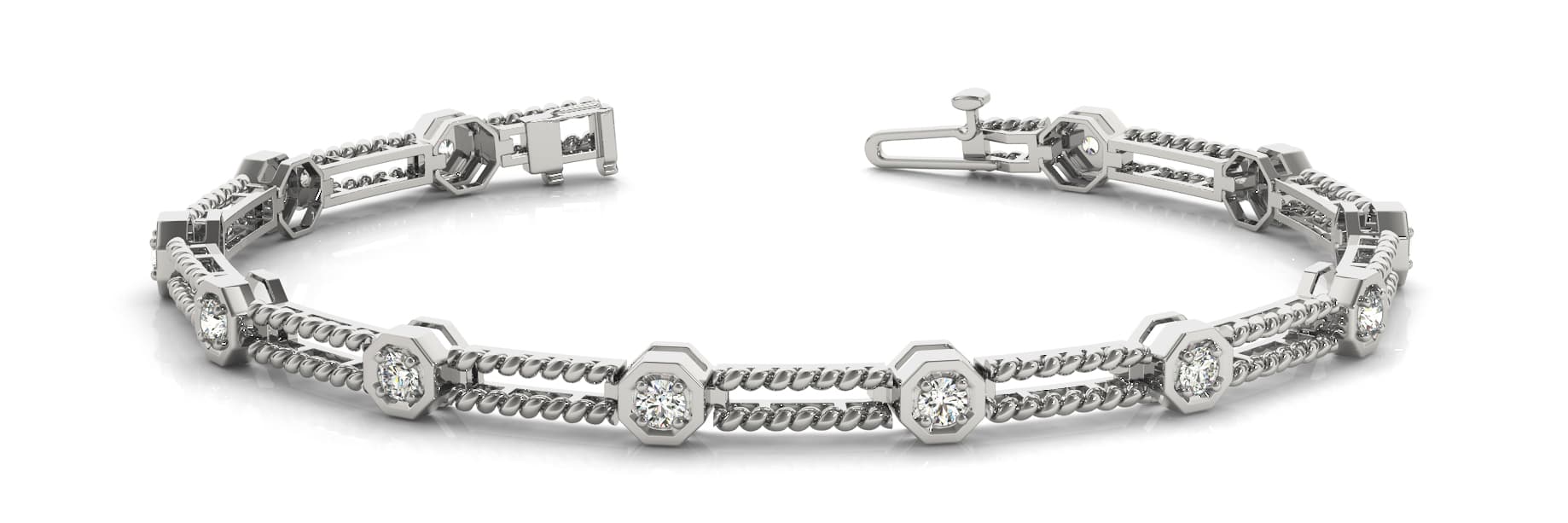 Hex/double Rope Bar Lnk Bracelet (1/4 ct. tw.) — White Gold