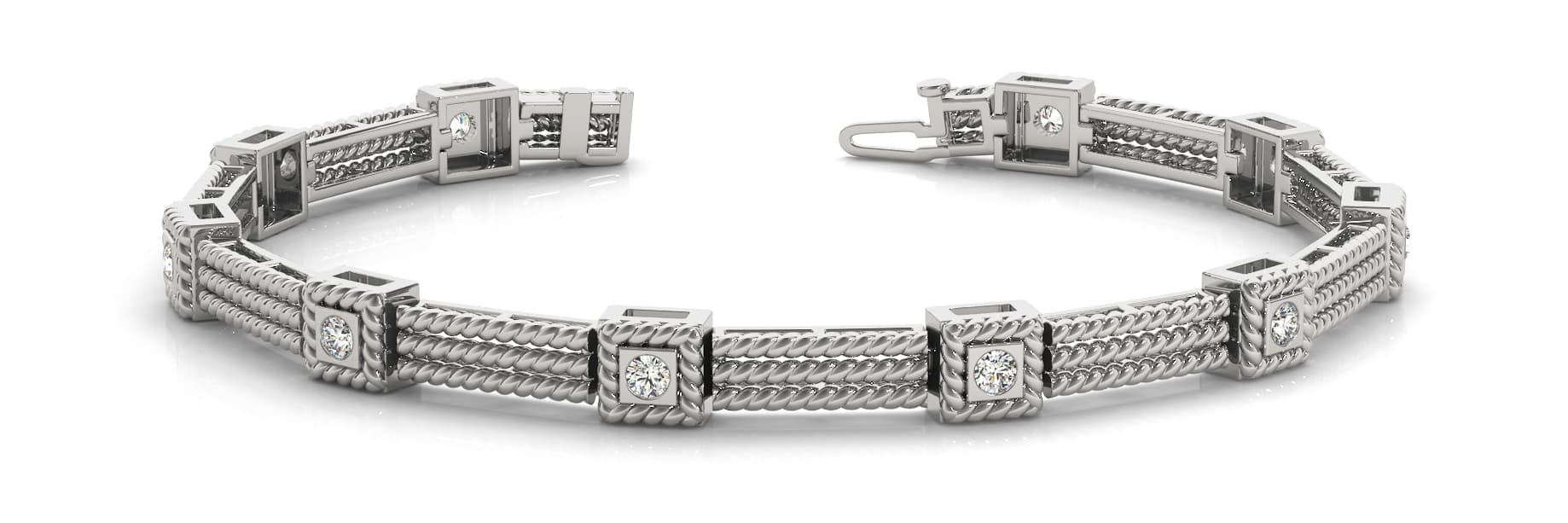 Sq/3 Row Rope Link Bracelet (0.7 ct. tw.) — White Gold