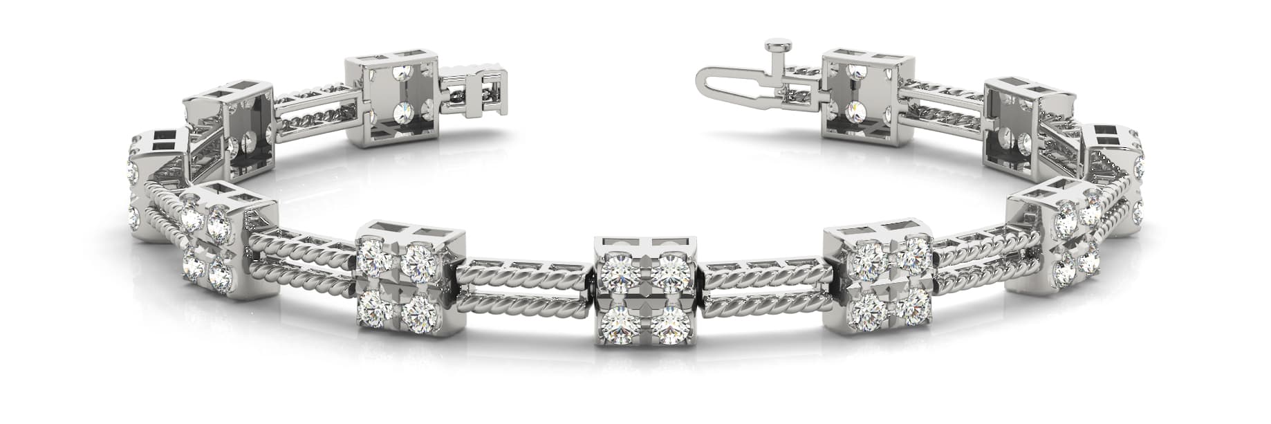 Sq/double Bar Rope Link Bracelet (7/8 ct. tw.) — White Gold