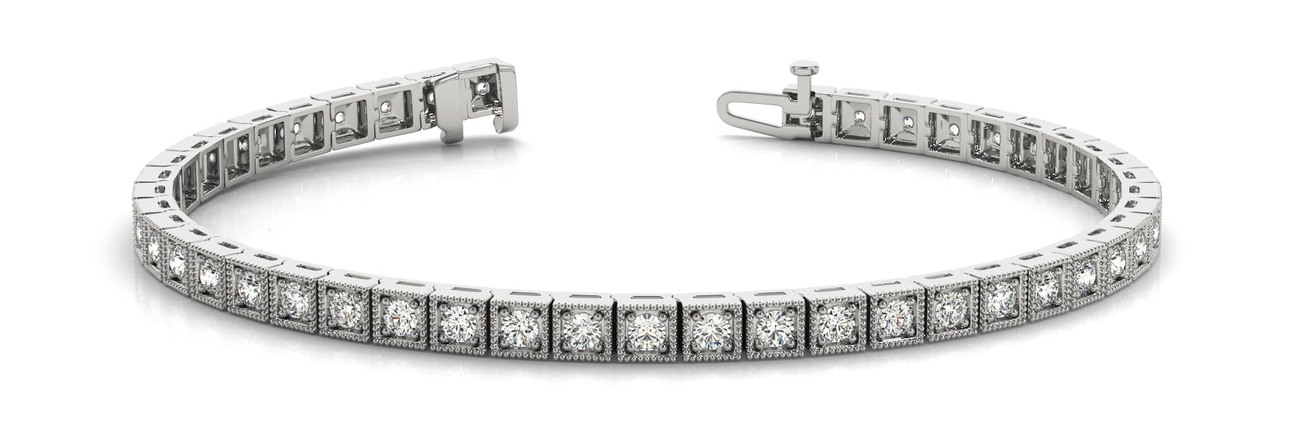 Sq Milgrain Bez/pr Bracelet (0.9 ct. tw.) — White Gold