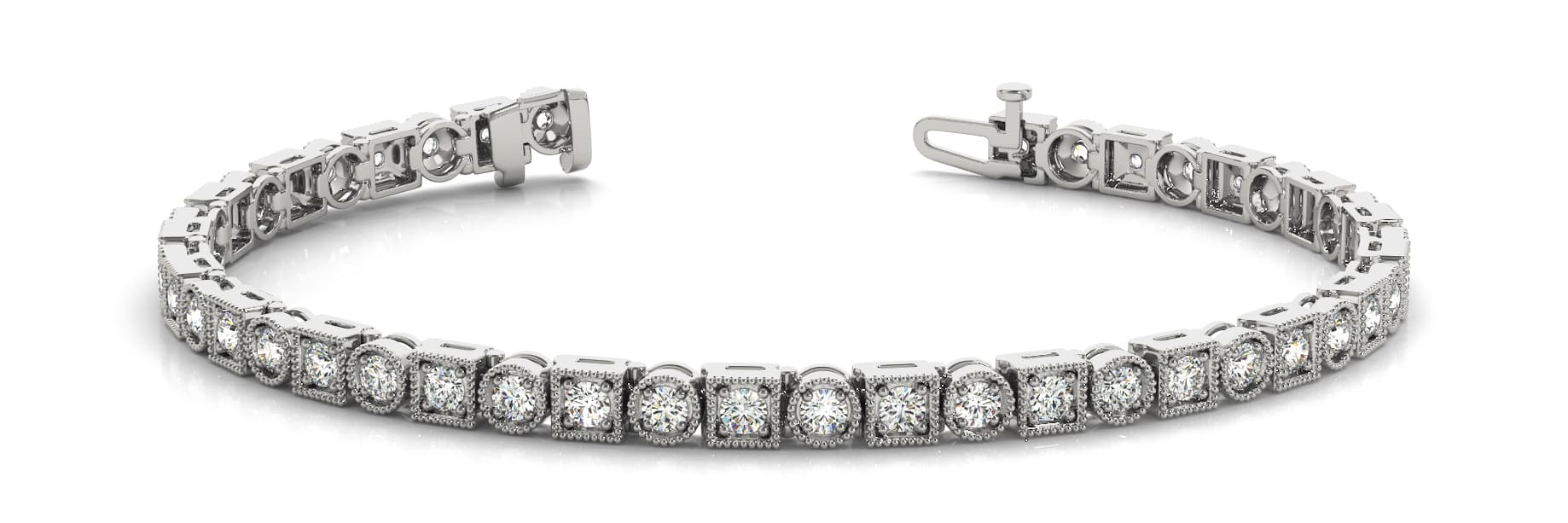 Rd/sq Milgrain Bez/prong Bracelet (0.92 ct. tw.) — White Gold
