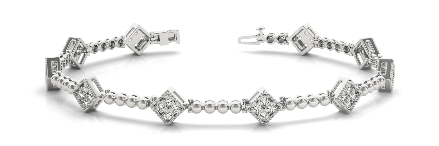 Cluster/bead Link Bracelet (0.4 ct. tw.) — White Gold