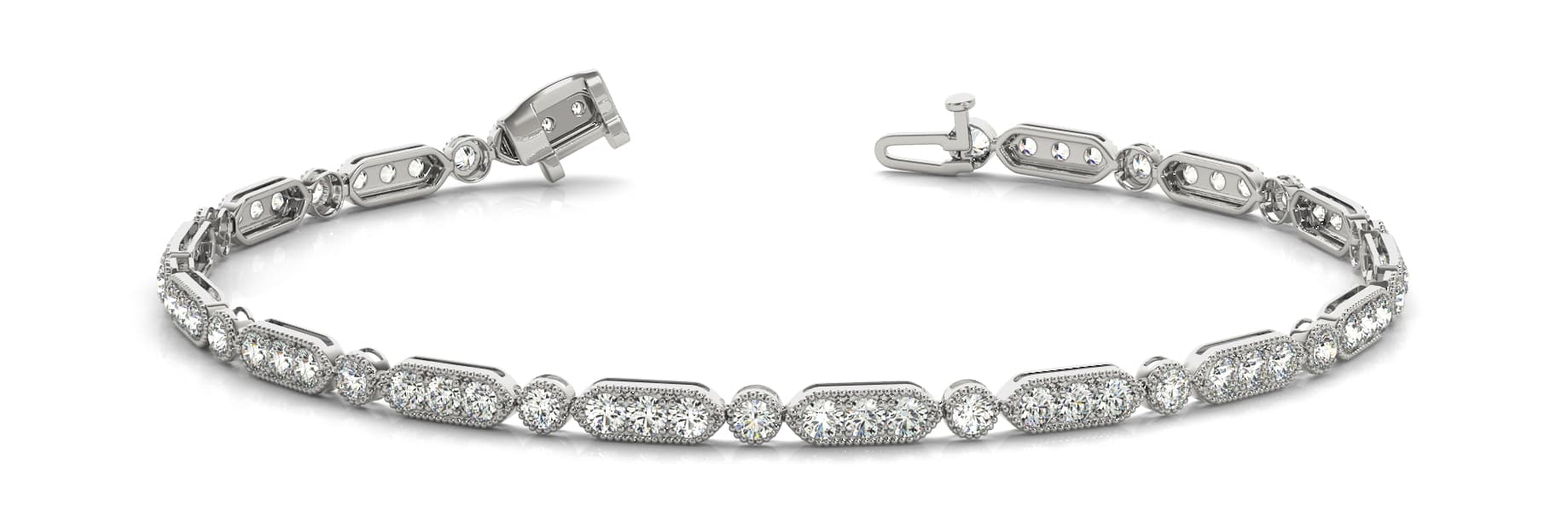 Milgrain Marquise &amp; Round Shape Bracelet (5/8 ct. tw.) — White Gold