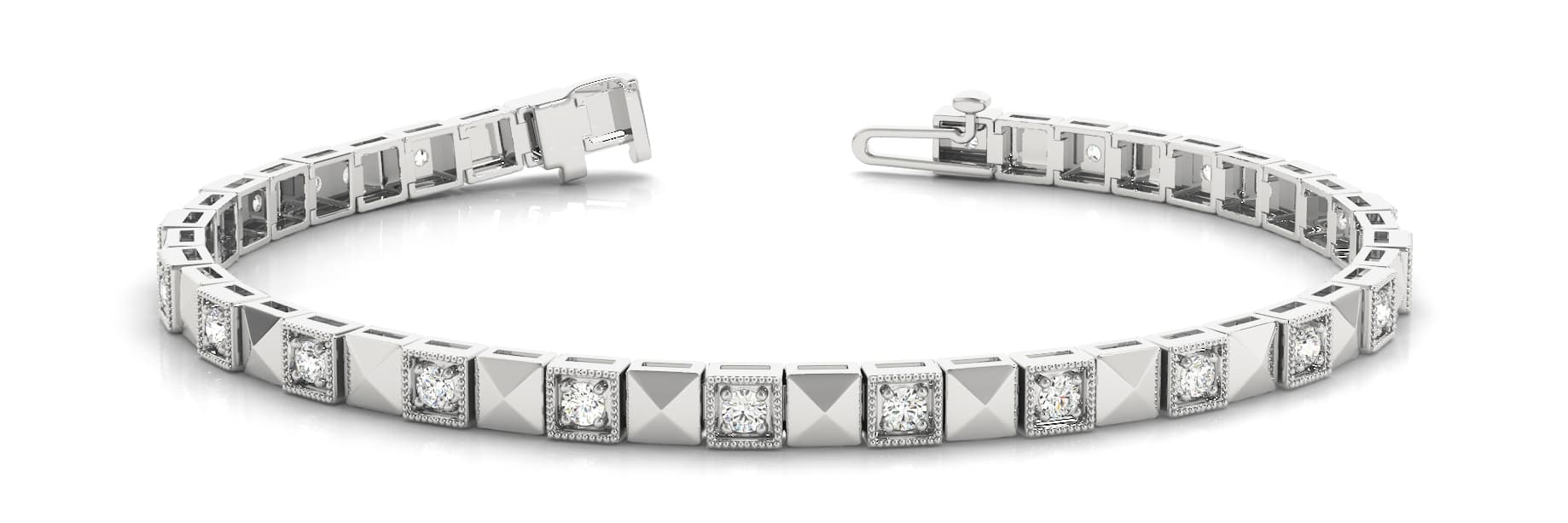 Vintage Style Milgrain Solid Square Link Bracelet (0.58 ct. tw.) — White Gold