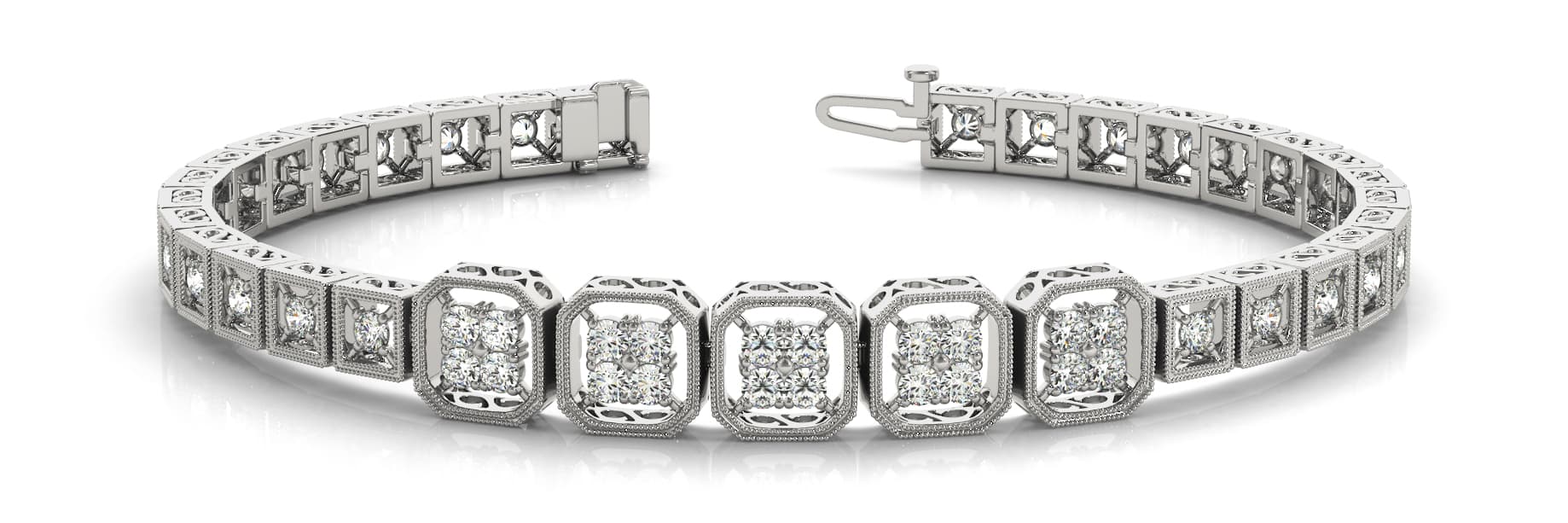 Milgrain Cluster Link Bracelet (1.44 ct. tw.) — White Gold
