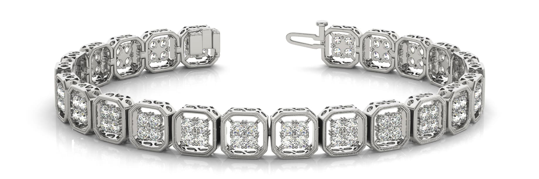 Milgrain Cluster Link Bracelet (2 7/8 ct. tw.) — White Gold